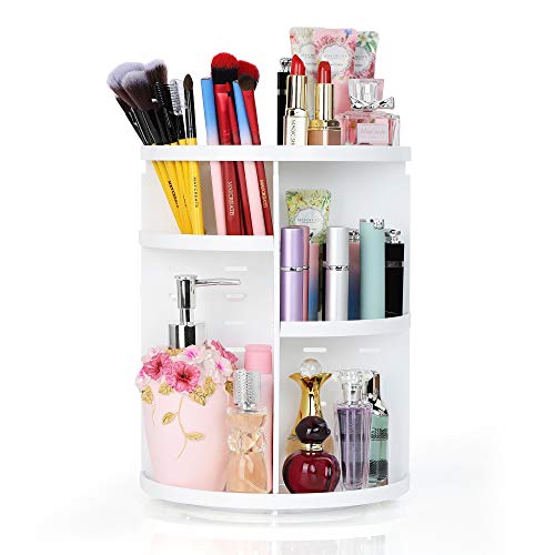 Image of COYAHO 360 Rotating Makeup Organizer, Spinning Countertop, Cosmetic Holder Shelf, Make Up Organizer for Bedroom, White