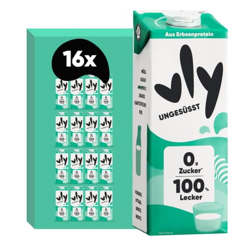 vly UNGESÜSST - 0g Zucker | Die vegane Milchalternative aus Erbsenprotein | Reich an Ballaststoffen Calcium Vitaminen & Protein | Laktosefrei Glutenfrei Sojafrei Nussfrei Pflanzlich - 16x1L