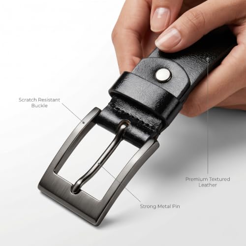 Image of Genuine Leather Belt for Men - Premium Formal & Casual Belt with Metal Buckle - Durable Adjustable Waist Belt for Jeans, Trousers & Office Wear