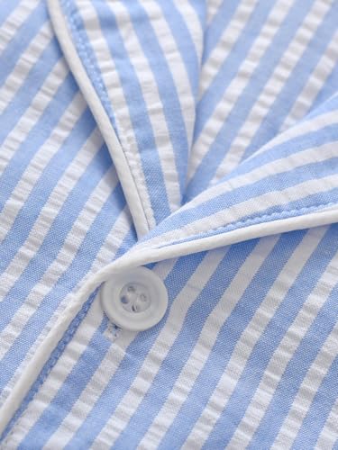 Latuza Men's Cotton Seersucker Pajama Shirt Lightweight Button Down Sleep Shirt4