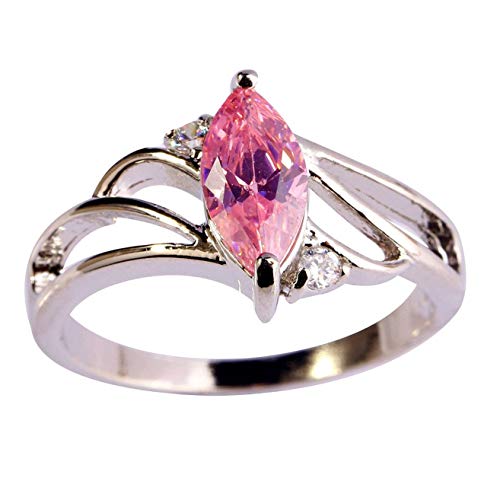 Emsione 925 Sterling Silver Plated Created Pink Topaz Marquise Cut CZ Multi Row Wedding Engagement Eternity Ring for Women Men