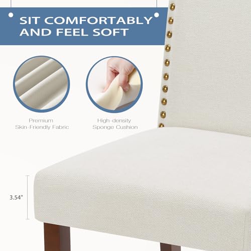 DUMOS Dining Chairs Set of 2, Moden Leather Kitchen Table Chairs with Wooden Legs and Padded Seat for Dining Room/Kitchen/Living Room/Restaurant, Beige