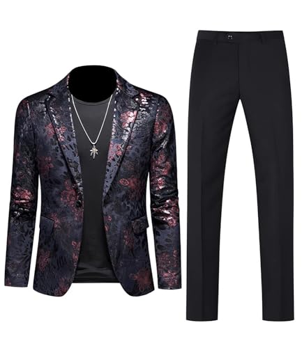 Men's One Button Two Pieces Suit Notch Lapel Tuxedos Jacquard Jacket+Pants
