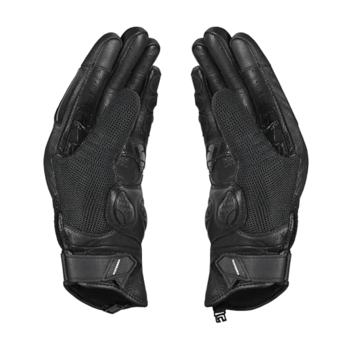 Image of ViaTerra Holeshot Pro - Semi Gauntlet Hybrid Riding Gloves |Goatskin Leather |Touchscreen, Knox SPS 303 Palm Protection with Handy Clip Motorcycle Gloves (Black, 3XL)