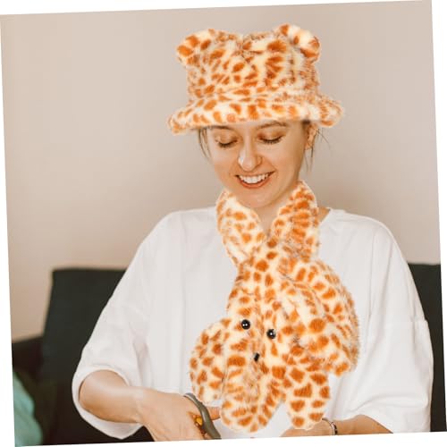 Cute Tiger Ears Winter Hat with Scarf Plush Animal Bucket Hat for Women Face Flattering Design Warm4