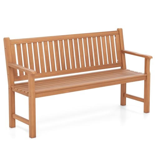COSTWAY Gartenbank Holz 3-Sitzer Holzbank wetterfest Sitzbank Balkonbank mit Armlehnen Terrassenbank Parkbank für Garten Balkon Terrasse 150 x 53 5 x 89 cm