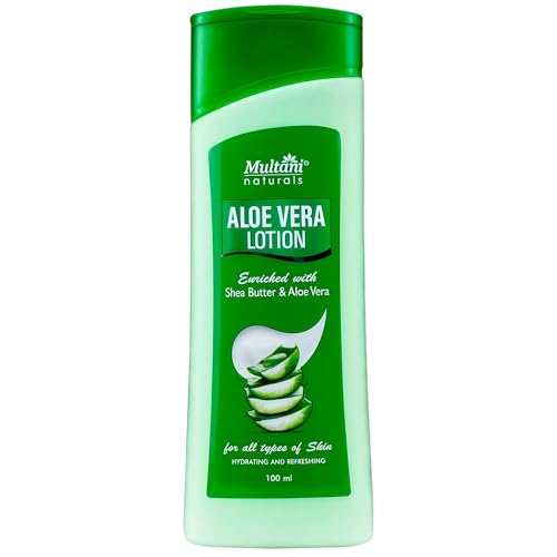 Image of Multani Naturals Aloevera Lotion 100 ML | Enriched with Goodness of Aloevera & Shea Butter | Soothe, Hydrate & Freshen Dry Skin | Suitable for Summer | Lightweight, NonSticky & Non-Greasy formula | For both men and women