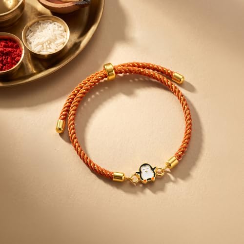 Image of GIVA 925 Silver Golden Penguin Joy Rakhi | Raksha Bandhan Rakhi for Kids | Gift for Couple | With Certificate of Authenticity and 925 Stamp
