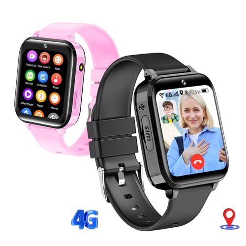 4G Reloj Inteligente para Niños, SOS, GPS, Vídeo y Llamadas HD, Chat Familiar, Juegos de Puzzle, Modo Aula, Álbum de Fotos, Podómetro, Reloj Infantil Resistente al Agua, Regalo para Niñas y Niños