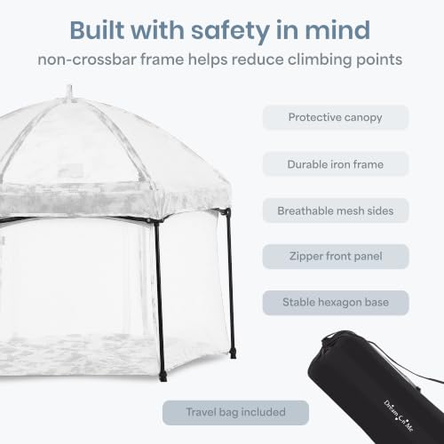 Image of Dream On Me Onyx 56.5 inch Baby Playpen Set with Canopy, Portable Foldable Play Yard with Padded Floor, Indoor Outdoor Pop Up Playpen, Sun Shade, for Toddler and Baby, Storm Grey