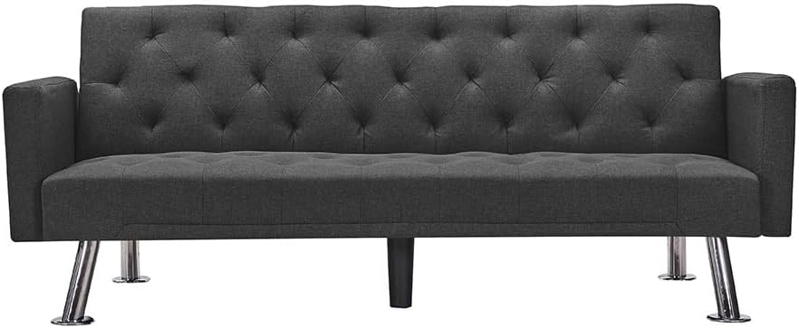 TXXM Convertible Folding Futon Sofa Bed, Grey Fabric Sleeper Sofa Couch for Compact Living Space. Sofa