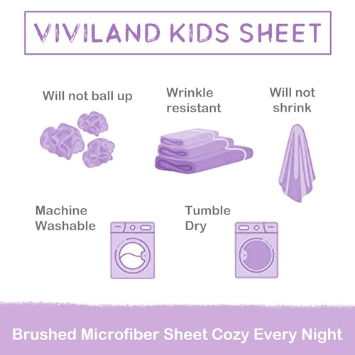 Image of Viviland 4 Pieces Girls Purple Full Sheet Set - Soft Microfiber Fitted Flat Sheets & Pillowcases - Colorful Hearts Printed Bedding Sets - for Kids & Toddlers