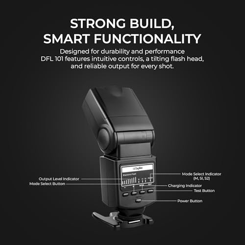 Image of Digitek (DFL 101) Electronic Flash Speedlite with Wireless Triggering, GN40, 0.1-5s Recycle Time, 0-270 Vertical Rotation, 5600K Color Temp, for Canon, Nikon, Sony, Fujifilm, Olympus DSLR Cameras