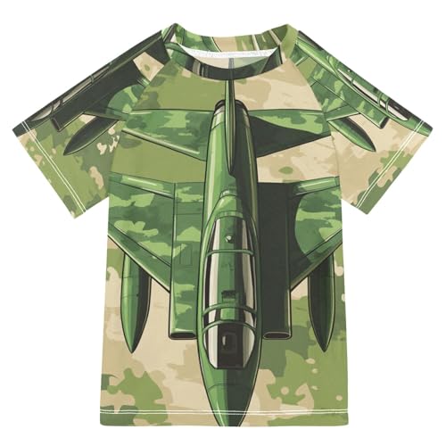 Jucciaco Boys Swing Shirts Camo Flying Airplane Fighter Rashguard Short Sleeve Kids T-Shirts Sun UPF 50+