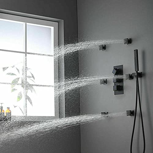 Robinet de douche thermostatique noir avec buse et LED plafond