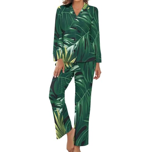 Tenue détente pyjama deux pièces nuizette manches longues et pantalon imprimé tropical
