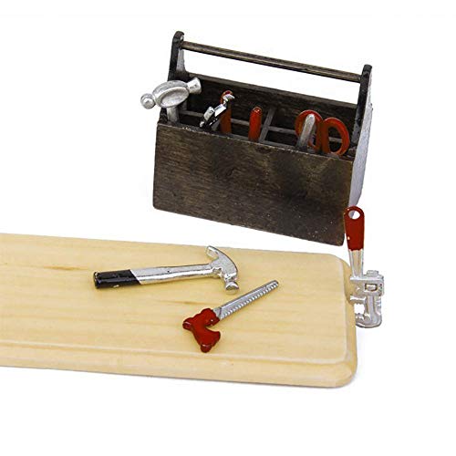 SunaOmni Miniatur Werkzeugkasten, Retro Werkzeugkasten Reparaturwerkzeugmodell 4.7 * 2.9 * 4,9 cm 8 Werkzeuge… – Bild 8