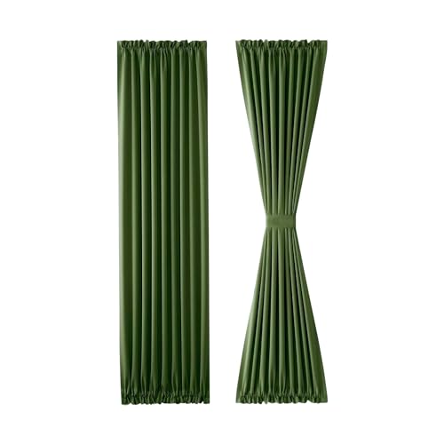 Image of DWCN French Door Curtains - Rod Pocket Thermal Blackout Curtain for Window /Patio Doors /Doorways /Classroom /Kitchen for Privacy, 23W by 72L Inches, 1 Panel with Tieback, Olive Green