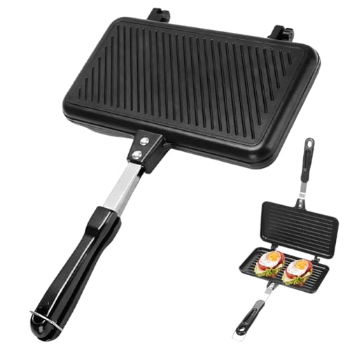 Appareil à croque-monsieur, poêle à frire double face, sandwichs américains, grille-pain antiadhésif, avec poignée, en aluminium, pour le camping, les...