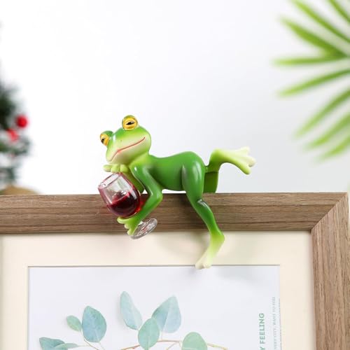 Image of HASTHIP Resin Decor Cartoon Frog Decor,Fun Drunk Frog Planter,Hanging for Open Fish Tank 2.36 inch Small Green Resin Decoration