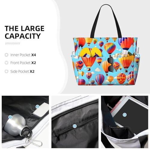 Sac fourre-tout imprimé montgolfières noir grand format