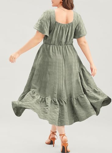 Eytino Womens Plus Size Summer Dress Short Sleeve Sweetheart Neck Ruffle Tiered Maxi Long Dresses(1X-5X)3