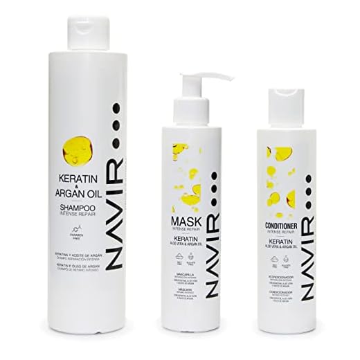 NAVIR Profesional | Mascarilla, champú y acondicionador pelo seco y dañado con Keratina, Aloe Vera y Aceite de Argán (Mascarilla 200 + Champu 500 + Acondicionador 200)