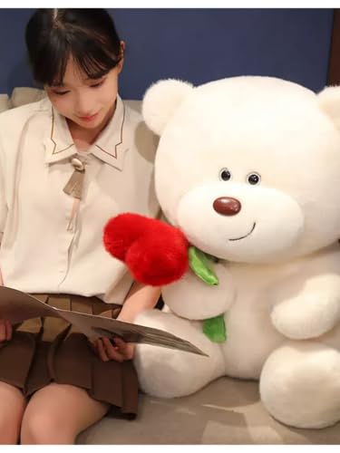 Image of White Teddy Bear with Red Heart - 10 Inch Soft Cuddly Plush Toy | Adorable Valentine Gift for Girlfriend, Kids & Home Decor Stuffed Toy |