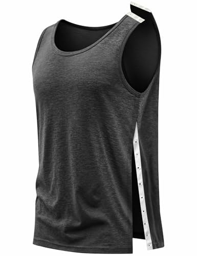 Unisex Post Shoulder Surgery Tank Tops, Side Snap Access Tear Way Sleeveless Shirts, Recovery Tear Away T-Shirt