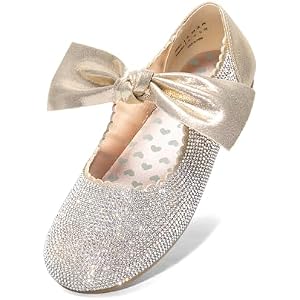 Dream Pairs Girls Ballerina Flats Mary Jane Front Bow Dress Shoes 9 Toddler Gold-rhinestone