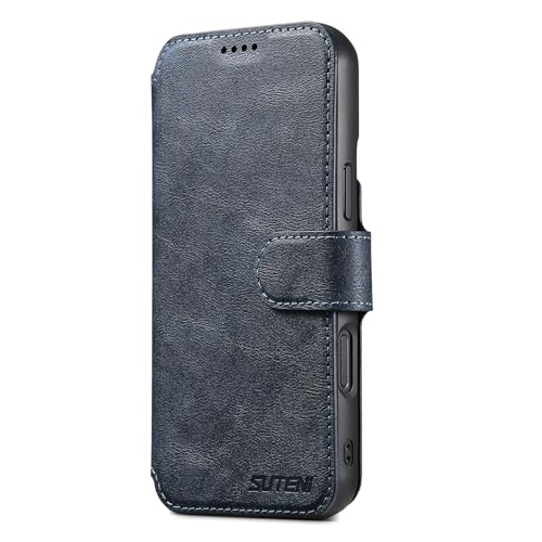 Étui iPhone 16 Plus bleu en cuir avec portefeuille amovible et clapet magnétique