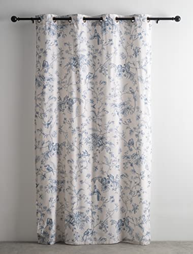 Maison d' Hermine Jouy Paradis 100% Coton Rideau One Panel Rideaux pour Salons Chambres Bureaux sur Mesure avec Une Passe-Tringle et Une Boucle pour Une Suspension Facile (Blue, 140cm x 260cm)