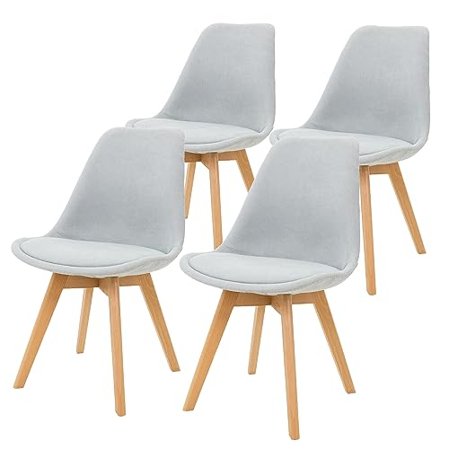 ML-Design Juego de 4 Sillas de Comedor con Respaldo Gris Tapizado con Patas de Madera de Haya Asiento Blando de Lino Ergonómico Estilo Nórdico Escandinavo Mueble Decorativo de Hogar, Cocina, Salón