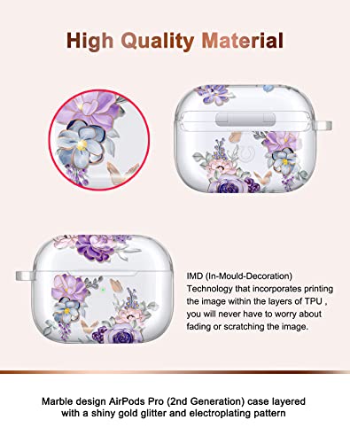 JIAXIUFEN for Airpods Pro 2nd Generation Case Cover Gold Glitter Butterfly Design Protective TPU Skin for Women Girl with Keychain Compatible with AirPods Pro 2019/Pro 2 Gen 2022 Flower Purple - Image 3