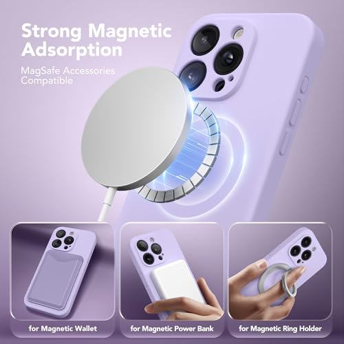 Image of Magnetic for iPhone 15 Pro Case, Compatible with MagSafe, [Full Camera Protection][Screen Protector] Silicone Shockproof Protective Phone Case for iPhone 15 Pro 6.1 inch, Clove Purple