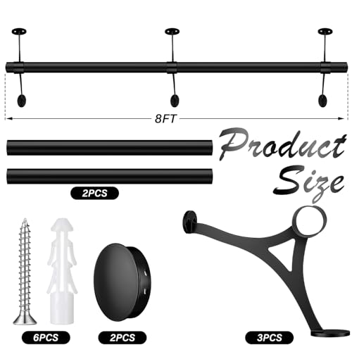 Image of Zonon 8 ft Bar Foot Rail Kit Black Undercounter Mount Hardware and Tubing Complete Kit Foot Railing for Bar Dome End Cap Stainless Steel Brass Finish for Kitchen Island Indoor Outdoor