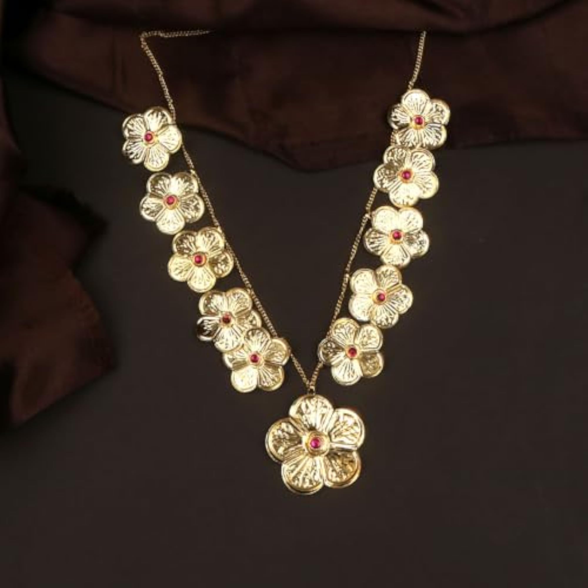 Stunning Floral Mala with Pink Stone for Ganesh Decoration