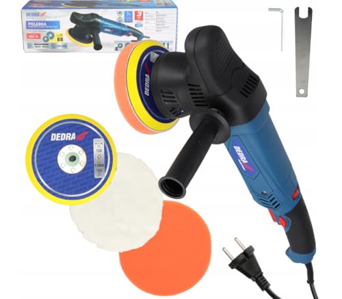 Ponceuse-lustreuse roto-orbitale, électrique DEDRA, puissance 900W, vitesse de rotation 1500-4500 tr/min, deux plateaux interchangeables 125/150mm, long câble d'alimentation