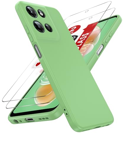 Coque Moto G 5G 2025 LeYi en silicone liquide menthe avec 2 verres trempés