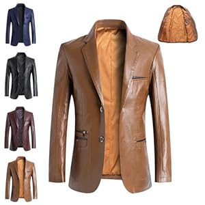 WINDEHAO Veste en cuir pour homme en véritable peau d'agneau, revers décontractés, coupe ajustée, veste de costume 2 boutons, veste de moto pour motards, marron, M