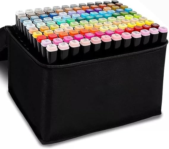 100 cores Canetinha Ponta Dupla para Colorir Kit Estojo de Canetas Escolar Marcador Coloridas Permanente Duas Pontas (100)