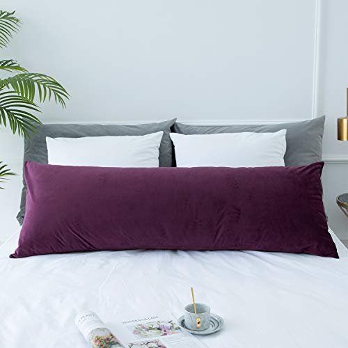 JUSPURBET Velvet Body Pillow Cover with Hidden Zipper,Soft and Breathable Pillowcase for Adults Pregnant Women,20\"x54\",Eggplant Purple