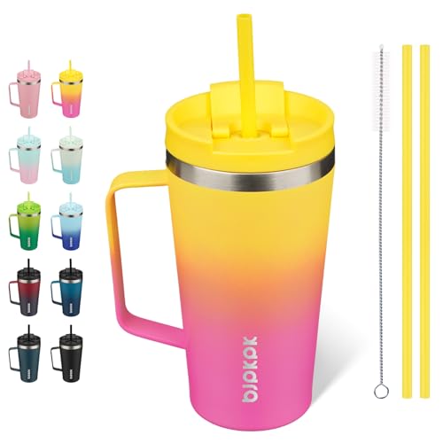 Image of BJPKPK 18oz Insulated Tumbler with Handle, Lid & Straw, Stainless Steel