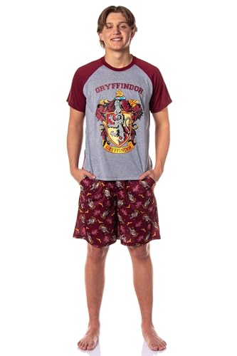 Harry Potter Hogwarts Castle Men's House Crest 2 Piece Raglan Pajama Short Set - Gryffindor Slytherin Ravenclaw Hufflepuff2