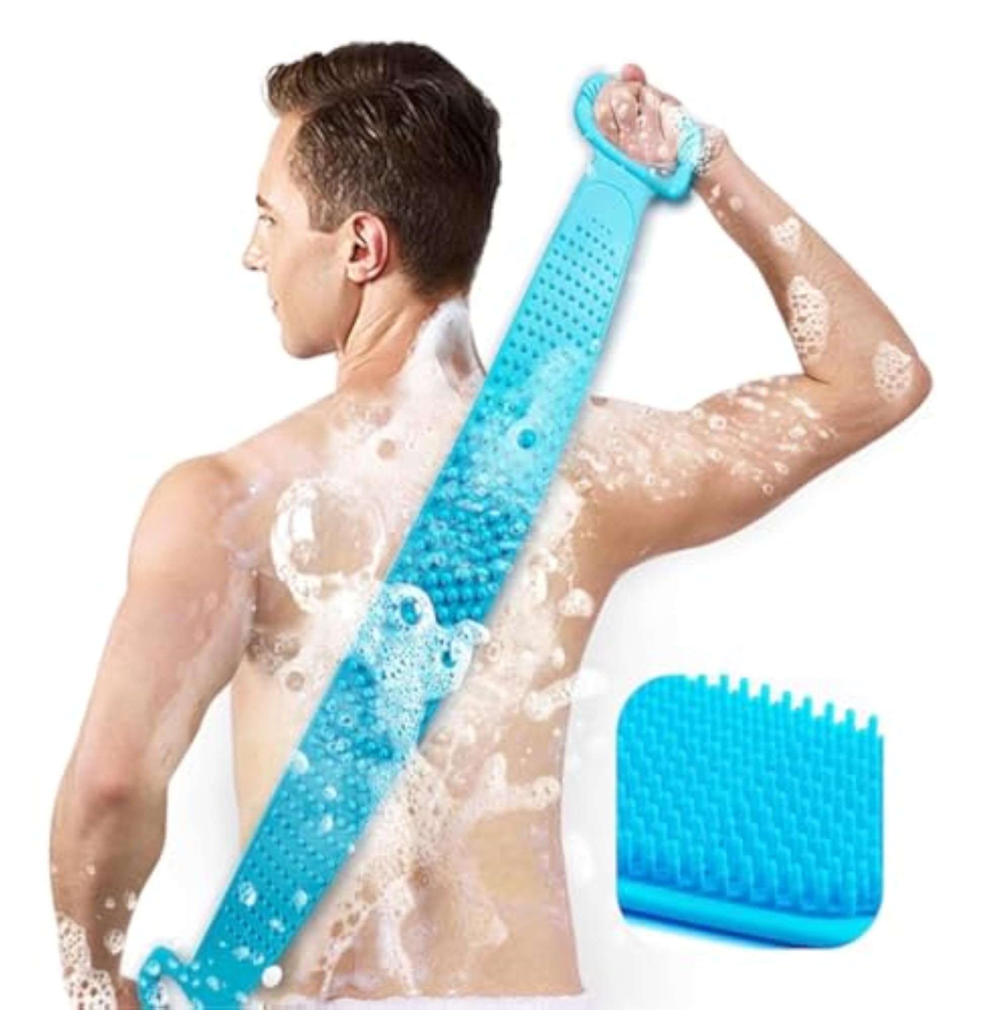Silicone Back Scrubber for Shower with Long Handle