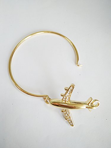 Manzhen Crystal Easy Open Gold Rose Gold Silver Airplane Hook Bangle Cuff Bangle Bracelet (Gold) #TOP2