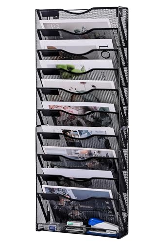 Solinxe 10-Tier Wall File Organizer, Mesh Mail Organizer Wall Mounted Paper Document Holder...