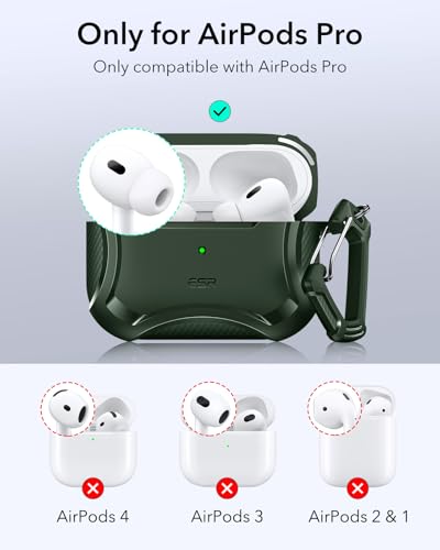 Image of ESR for AirPods Pro 2nd Generation Case, Compatible with Airpods Pro Case 2nd /1st Gen (2023 /2022 /2019), Compatible with MagSafe, Powerful Drop Protection, Magnetic Lid, Green