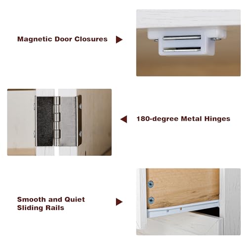 Image of Ball & Cast 78″Tall Farmhouse Kitchen Pantry Cabinet with 8 Door Shelves & 3 Large Drawers,Versatile Pantry Storage Cabinet w /3 Adjustable Shelves for Kitchen,Dining Room,Retro White