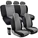 Car Seat Cover Protectors- Grip Control Non-Slip Poly Cloth Black and Gray Front Low Bucket and 50-50 or 60-40 Rear Split Bench Universal Fit for Automotive Cars, Trucks, SUVs, Vans- 10 Piece Full Set